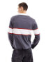 Reclaimed Vintage long sleeve polo top with print in navy