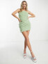 Фото #1 товара Pieces Premium faux feather bandeau mini dress in mint