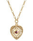 Gold-Tone Pink Flower Heart Mirror Pendant Necklace