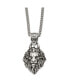 Antiqued Small Lion Head Swirl Design Pendant Curb Chain Necklace