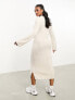 Фото #3 товара Threadbare Aubrey high neck ribbed midi jumper dress in oatmeal