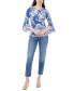 ფოტო #3 პროდუქტის Petite Floral-Print Bell-Sleeve Piped Top