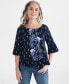 Фото #1 товара Women's Printed 3/4-Sleeve On-Off Top, Created for Macy's