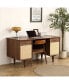 Фото #1 товара Black Walnut Desk With Natural Rattan Net - Large Home Office Workstation With Storage 57.09 Inch