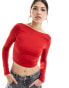 Фото #2 товара Bershka long sleeve slash neck open back top in red