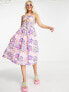 COLLUSION – Trägerloses Midi-Sommerkleid in Rosa mit Zierausschnitt und Blumenmuster