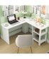 Фото #10 товара L-shaped Corner Computer Desk Home Office Writing Workstation with Storage Shelves