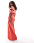 Фото #3 товара Vesper Petite one shoulder asymmetric cut out detail thigh split maxi dress in coral