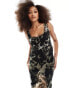 ASOS DESIGN scoop neck raw edge bias maxi dress with hi low hem and buckle detail back in abstract leopard print