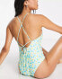 Фото #4 товара Urban Threads cross back swimsuit in light blue and yellow ditsy floral print