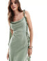 Pretty Lavish cowl neck ruffle drape midaxi dress in moss green