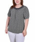 Фото #1 товара Plus Size Short Puff Sleeve Sheer Inset Top