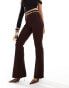 Фото #8 товара ASOS DESIGN rib slim flare trousers with back vent and gold belt in chocolate