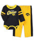ფოტო #1 პროდუქტის Newborn and Infant Boys and Girls Black, Gold Iowa Hawkeyes Little Kicker Long Sleeve Bodysuit and Sweatpants Set