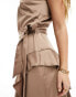 Style Cheat halterneck cami midi dress with tie waist in taupe