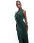 Фото #4 товара Vesper exclusive one shoulder cut out detail front spilt maxi dress in forest green