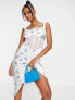Фото #1 товара ASOS DESIGN mesh corset midi dress in blue ditsy print