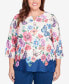 Фото #1 товара Plus Size In Full Bloom Floral Butterfly Border Split Neck Top