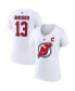 Фото #1 товара Women's Nico Hischier White New Jersey Devils Special Edition 2.0 Name and Number V-Neck T-shirt