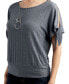 ფოტო #3 პროდუქტის Juniors' Rib-Knit Split-Sleeve Banded-Hem Top