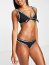 Accessorize knot triangle bikini top with contrast stitching in black