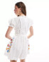 Фото #4 товара ASOS DESIGN self belt playsuit with puff sleeve and embroidery in white