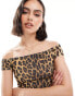 Pull&Bear bardot crop top in leopard print Коричневый, XS - EU 34 - фото #4