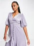 Фото #3 товара Flounce London satin puff sleeve maxi wrap dress in light blue satin