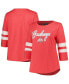 ფოტო #1 პროდუქტის Women's Heather Scarlet Ohio State Buckeyes Plus Size Mascot Sign 3/4-Sleeve T-shirt