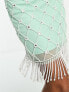 Фото #7 товара Starlet bandeau mini dress with grid embellishment and beaded fringe in mint