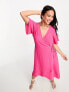 Vero Moda wrap midi dress with flutter sleeves in pink