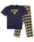 ფოტო #1 პროდუქტის Men's Navy Distressed West Virginia Mountaineers Big and Tall 2-Pack T-shirt and Flannel Pants Set