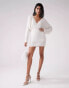 ASOS DESIGN batwing embellished drip bead wrap mini dress in white