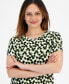 Фото #1 товара Petite Printed Crewneck Tulip-Sleeve Top