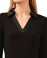 Women's Woven-Collar Knit Long-Sleeve Top
