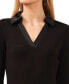 Фото #5 товара Women's Woven-Collar Knit Long-Sleeve Top