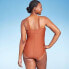 Women's Twist-Front Shirred Full Coverage One Piece Swimsuit - Kona Sol Brown XL