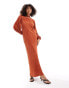 Фото #1 товара ASOS DESIGN modesty plisse wrap neck long sleeve maxi dress in rust