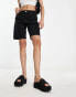 Monki longline denim shorts in black