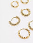 Фото #3 товара Accessorize Z collection 3 pack gold plated twist hoop earrings set in gold