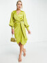 Фото #1 товара Never Fully Dressed satin wrap midi dress in olive green