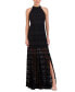 ფოტო #1 პროდუქტის Women's Lace Mock-Neck Side-Slit Maxi Dress