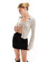 ONLY open front blouse in silver sequin