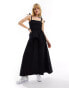 Фото #1 товара COLLUSION cotton shirred maxi dress with corset detail in black