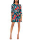 ფოტო #1 პროდუქტის Petite Floral-Print 3/4-Sleeve Shift Dress