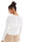 Mango open weave v neck jumper in white