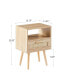 Rattan End Table With Drawer And Solid Wood Legs, Modern Nightstand, Side Table