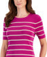 Фото #3 товара Women's Striped Round-Neck Short-Sleeve Sweater Top