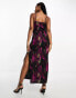 Фото #2 товара Miss Selfridge mesh maxi cami slip dress with lace detail in blurred abstract print