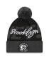 Фото #1 товара Men's Black, Gray Brooklyn Nets Confident Cuffed Knit Hat with Pom